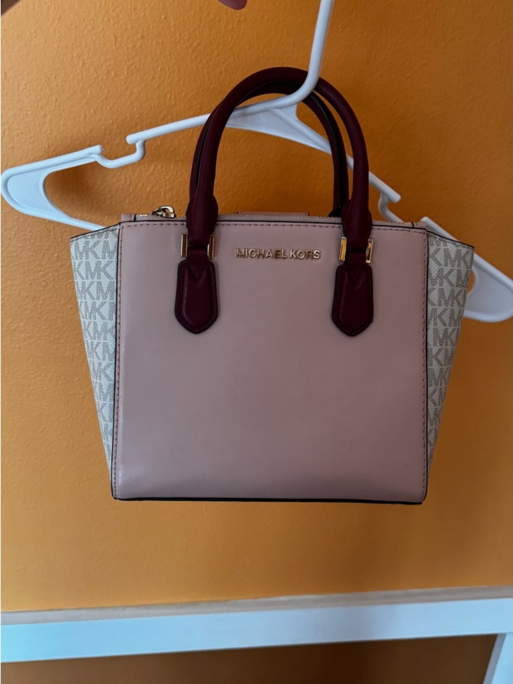 Michael Kors Pink and Burgundy Satchel with Signature Sides - Picture 4 of 5